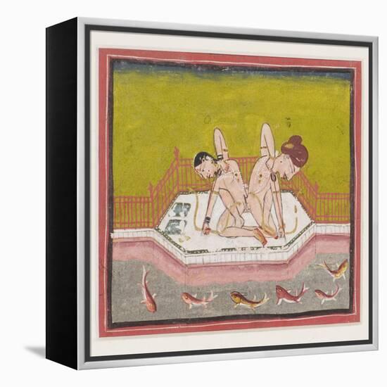 An Erotic Scene by the Edge of a River, C.1900 (Gouache and Gold on Paper.)-null-Framed Premier Image Canvas