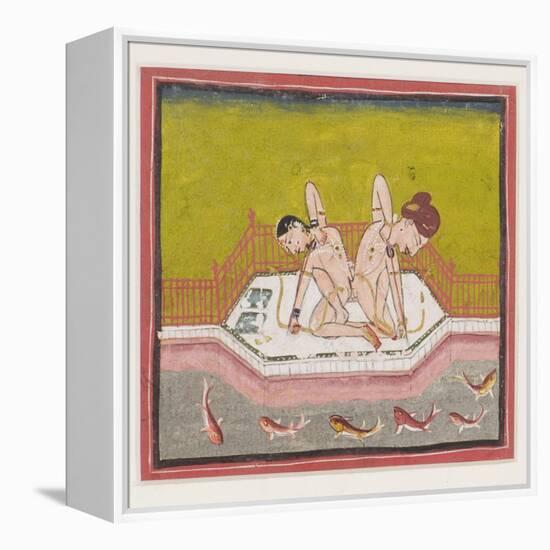 An Erotic Scene by the Edge of a River, C.1900 (Gouache and Gold on Paper.)-null-Framed Premier Image Canvas