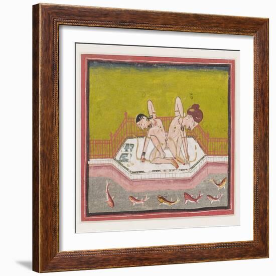 An Erotic Scene by the Edge of a River, C.1900 (Gouache and Gold on Paper.)-null-Framed Giclee Print