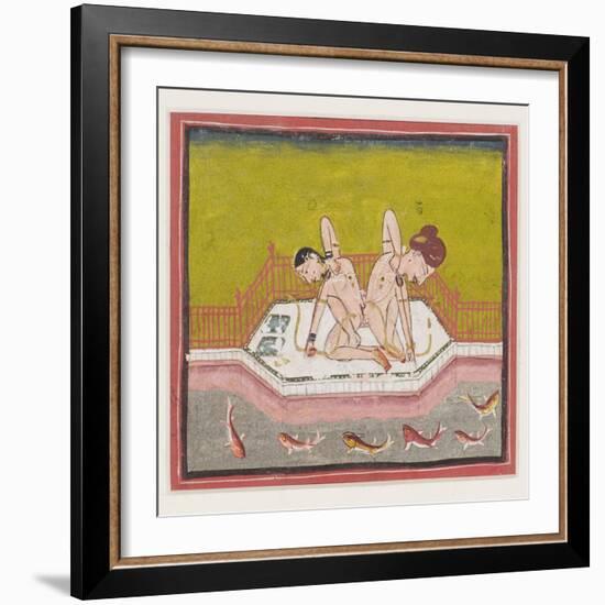 An Erotic Scene by the Edge of a River, C.1900 (Gouache and Gold on Paper.)-null-Framed Giclee Print