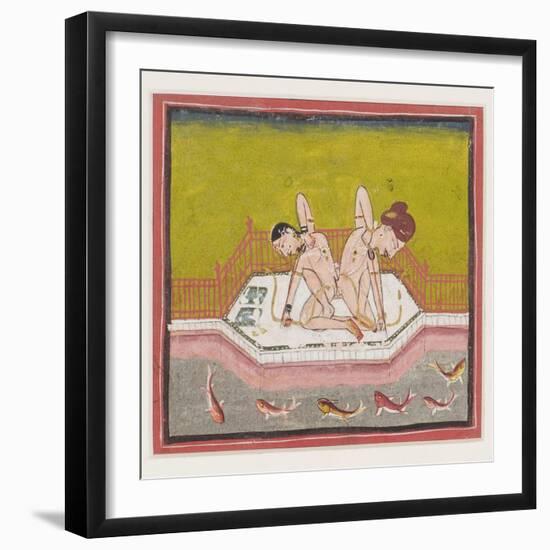 An Erotic Scene by the Edge of a River, C.1900 (Gouache and Gold on Paper.)-null-Framed Giclee Print