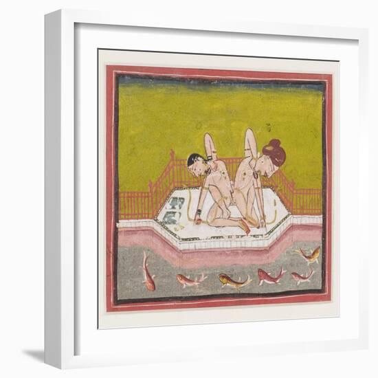 An Erotic Scene by the Edge of a River, C.1900 (Gouache and Gold on Paper.)-null-Framed Giclee Print