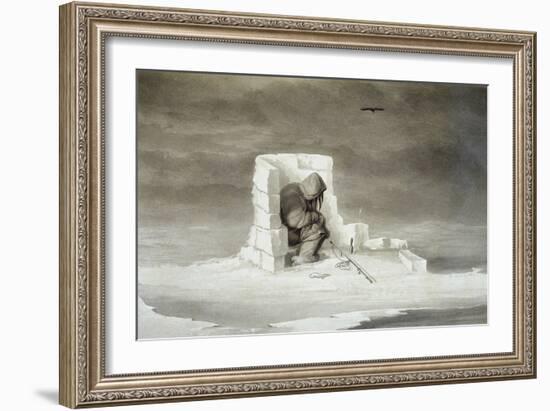 An Eskimo Watching a Seal Hole-Edward Finden-Framed Giclee Print