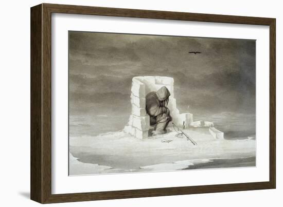 An Eskimo Watching a Seal Hole-Edward Finden-Framed Giclee Print