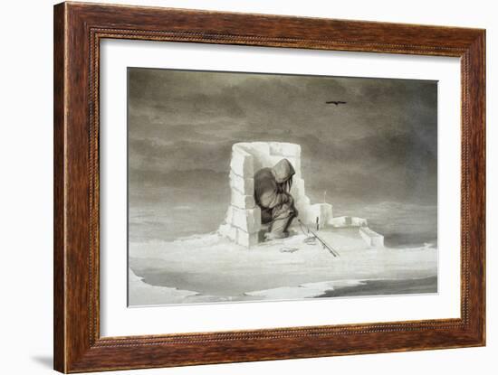 An Eskimo Watching a Seal Hole-Edward Finden-Framed Giclee Print