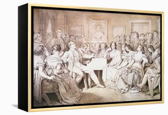 An Evening at Baron Von Spaun's: Schubert at the Piano Among His Friends-Moritz Ludwig von Schwind-Framed Premier Image Canvas
