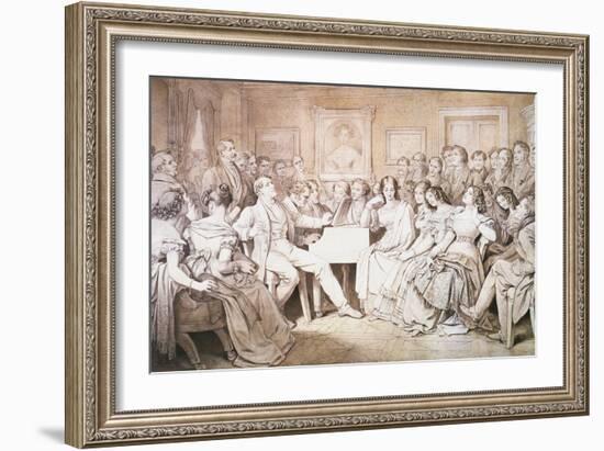 An Evening at Baron Von Spaun's: Schubert at the Piano Among His Friends-Moritz Ludwig von Schwind-Framed Giclee Print