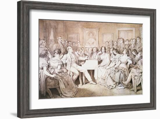 An Evening at Baron Von Spaun's: Schubert at the Piano Among His Friends-Moritz Ludwig von Schwind-Framed Giclee Print