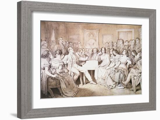 An Evening at Baron Von Spaun's: Schubert at the Piano Among His Friends-Moritz Ludwig von Schwind-Framed Giclee Print