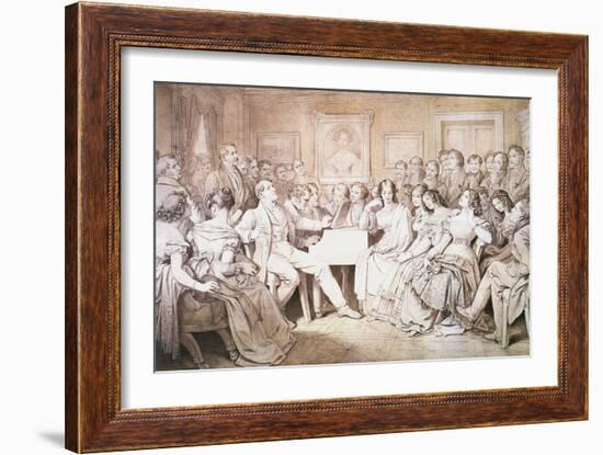 An Evening at Baron Von Spaun's: Schubert at the Piano Among His Friends-Moritz Ludwig von Schwind-Framed Giclee Print