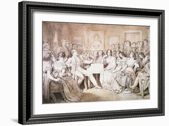 An Evening at Baron Von Spaun's: Schubert at the Piano Among His Friends-Moritz Ludwig von Schwind-Framed Giclee Print