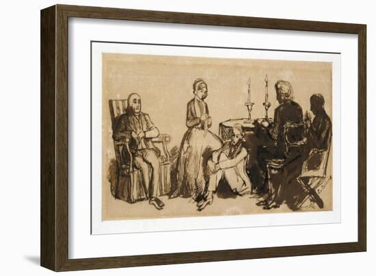 An Evening at the Combes' House, 1850-51 (Pen and Brown Ink on Pale Brown Paper)-Charles Alston Collins-Framed Giclee Print