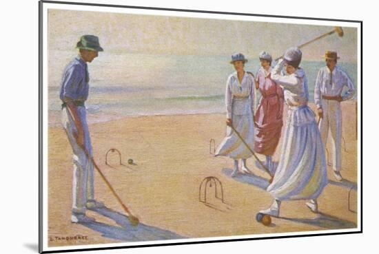 An Evening Game of Croquet on the Beach-null-Mounted Art Print