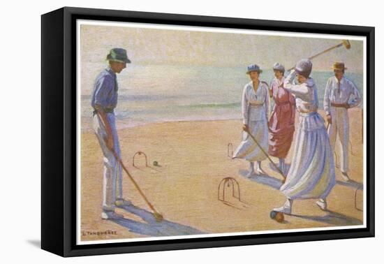 An Evening Game of Croquet on the Beach-null-Framed Stretched Canvas