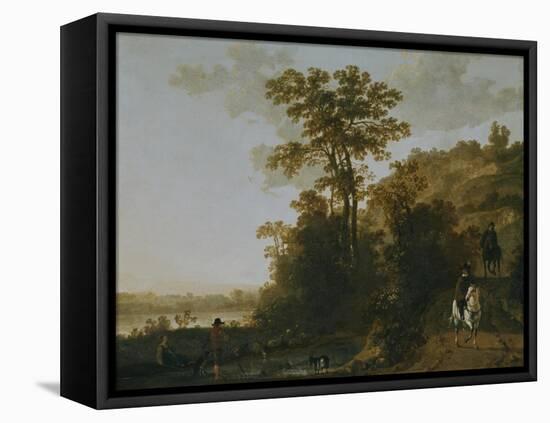 An Evening Ride Near a River-Aelbert Cuyp-Framed Premier Image Canvas