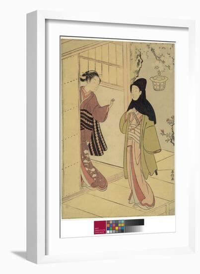 An Evening Visit (A Parody of Junidan Soshi), C. 1767 (Colour Woodblock Print)-Suzuki Harunobu-Framed Giclee Print