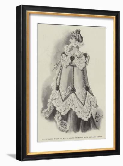 An Evening Wrap of White Cloth Trimmed with Jet and Silver-null-Framed Giclee Print