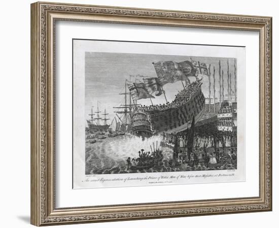 An Exact Representation of Launching the Prince of Wales Man of War-null-Framed Giclee Print