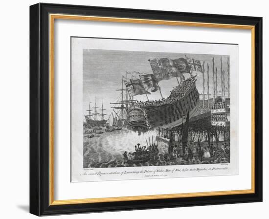 An Exact Representation of Launching the Prince of Wales Man of War-null-Framed Giclee Print