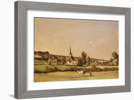 An Extensive Landscape with a Ploughman and a Village Beyond, 1887-Henri-Joseph Harpignies-Framed Giclee Print