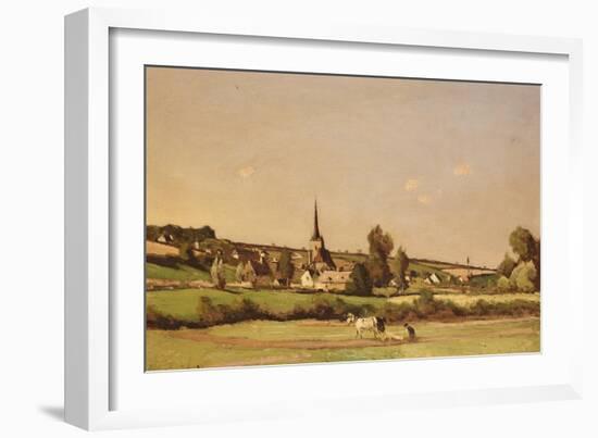 An Extensive Landscape with a Ploughman and a Village Beyond, 1887-Henri-Joseph Harpignies-Framed Giclee Print