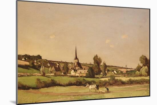 An Extensive Landscape with a Ploughman and a Village Beyond, 1887-Henri-Joseph Harpignies-Mounted Giclee Print