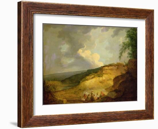 An Extensive Mountainous Landscape with a Gypsy Encampment in the Foreground-George Morland-Framed Giclee Print