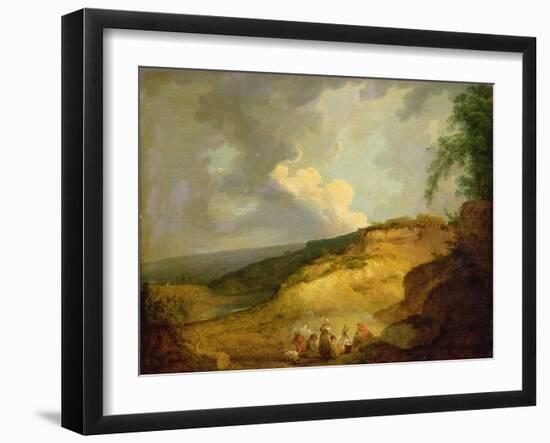 An Extensive Mountainous Landscape with a Gypsy Encampment in the Foreground-George Morland-Framed Giclee Print