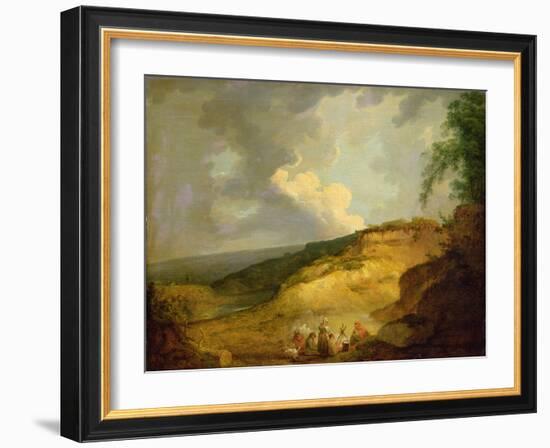 An Extensive Mountainous Landscape with a Gypsy Encampment in the Foreground-George Morland-Framed Giclee Print