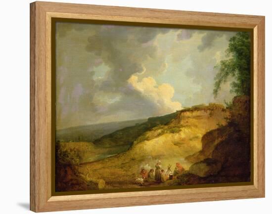 An Extensive Mountainous Landscape with a Gypsy Encampment in the Foreground-George Morland-Framed Premier Image Canvas