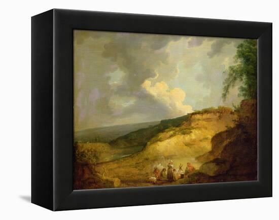 An Extensive Mountainous Landscape with a Gypsy Encampment in the Foreground-George Morland-Framed Premier Image Canvas