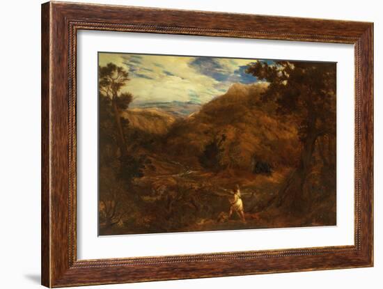 An Extensive Mountainous Wooded Landscape with David and the Lion, 1850-John Linnell-Framed Giclee Print