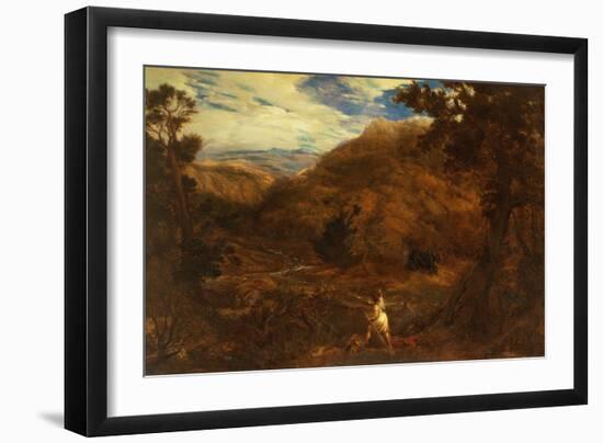 An Extensive Mountainous Wooded Landscape with David and the Lion, 1850-John Linnell-Framed Giclee Print