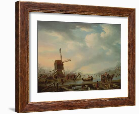 An Extensive Winter Landscape with Figures Skating (Oil on Canvas)-Andries Vermeulen-Framed Giclee Print