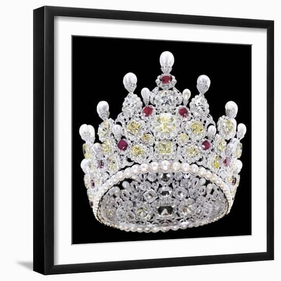An Extraordinary Coloured Diamond, Diamond, Natural Pearl and Ruby Crown-null-Framed Giclee Print