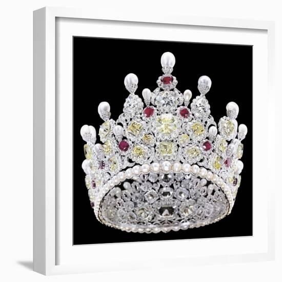 An Extraordinary Coloured Diamond, Diamond, Natural Pearl and Ruby Crown-null-Framed Giclee Print