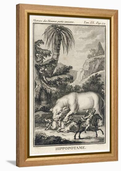 An Extraordinary Depiction of a Hippopotamus Savaging Hunters in an Exotic Landscape-G. Duclos-Framed Stretched Canvas