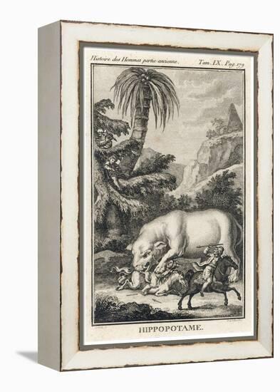 An Extraordinary Depiction of a Hippopotamus Savaging Hunters in an Exotic Landscape-G. Duclos-Framed Stretched Canvas