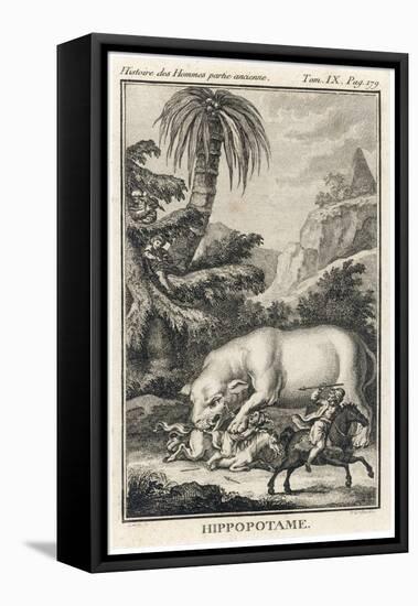 An Extraordinary Depiction of a Hippopotamus Savaging Hunters in an Exotic Landscape-G. Duclos-Framed Stretched Canvas