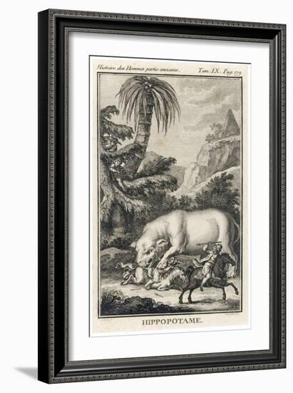 An Extraordinary Depiction of a Hippopotamus Savaging Hunters in an Exotic Landscape-G. Duclos-Framed Premium Giclee Print