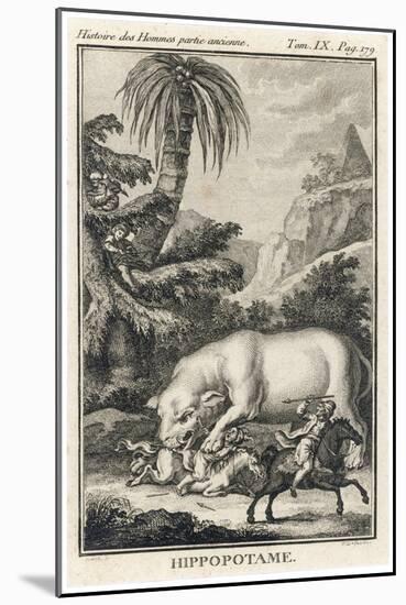 An Extraordinary Depiction of a Hippopotamus Savaging Hunters in an Exotic Landscape-G. Duclos-Mounted Art Print