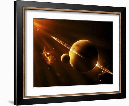 An Extraterrestrial Spacecraft Approaches a World That Lies Between Two Bright Suns-Stocktrek Images-Framed Photographic Print