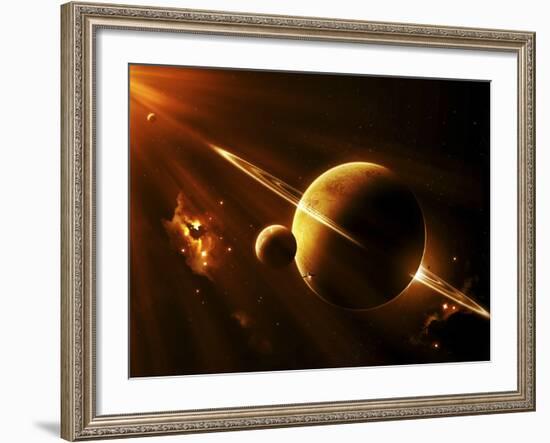An Extraterrestrial Spacecraft Approaches a World That Lies Between Two Bright Suns-Stocktrek Images-Framed Photographic Print