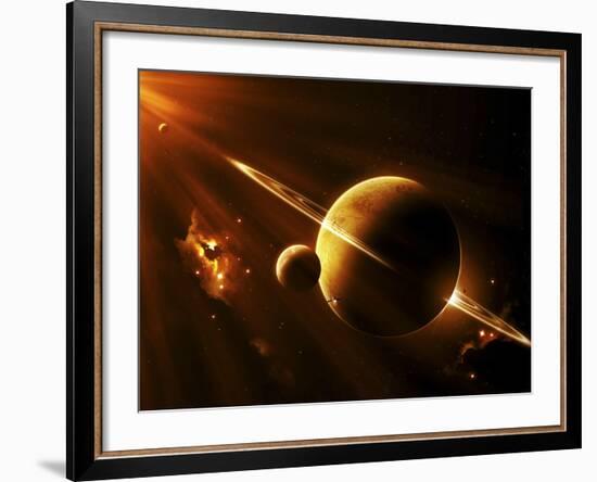 An Extraterrestrial Spacecraft Approaches a World That Lies Between Two Bright Suns-Stocktrek Images-Framed Photographic Print