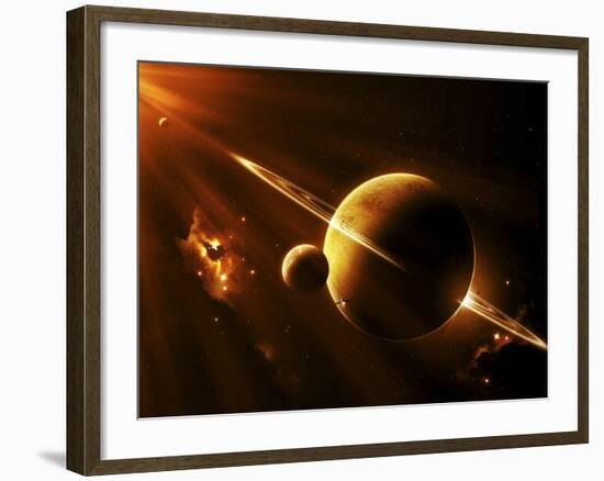 An Extraterrestrial Spacecraft Approaches a World That Lies Between Two Bright Suns-Stocktrek Images-Framed Photographic Print