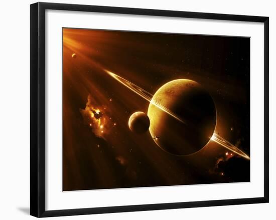 An Extraterrestrial Spacecraft Approaches a World That Lies Between Two Bright Suns-Stocktrek Images-Framed Photographic Print