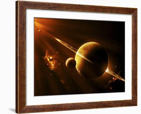 An Extraterrestrial Spacecraft Approaches a World That Lies Between Two Bright Suns-Stocktrek Images-Framed Photographic Print