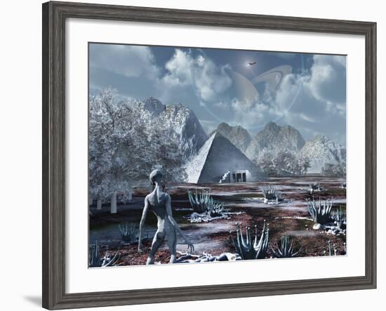 An Extraterrestrial Surveys an Ancient Structure on a Distant Alien World-Stocktrek Images-Framed Photographic Print