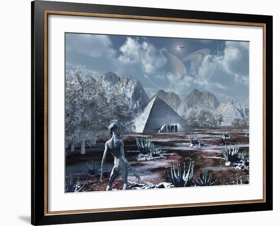 An Extraterrestrial Surveys an Ancient Structure on a Distant Alien World-Stocktrek Images-Framed Photographic Print