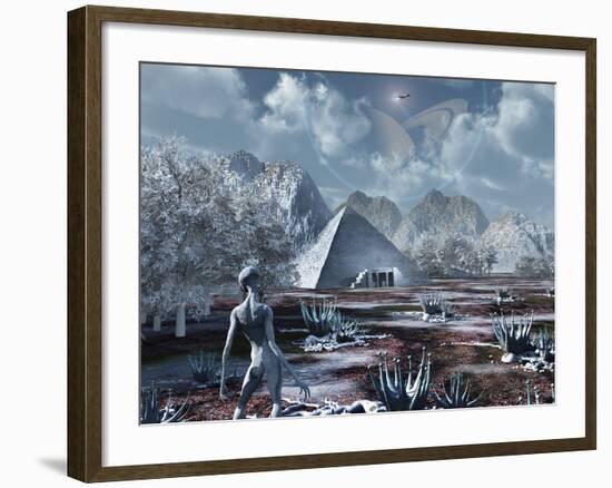 An Extraterrestrial Surveys an Ancient Structure on a Distant Alien World-Stocktrek Images-Framed Photographic Print